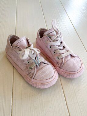 Converse All Stars Pink Leather Lace Up Toddler Sneakers | US 7